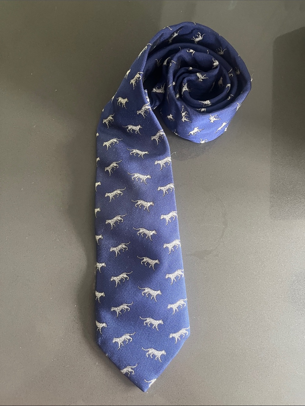 Tiger of Sweden Navy and Silver Animal-Pattern Silk Tie